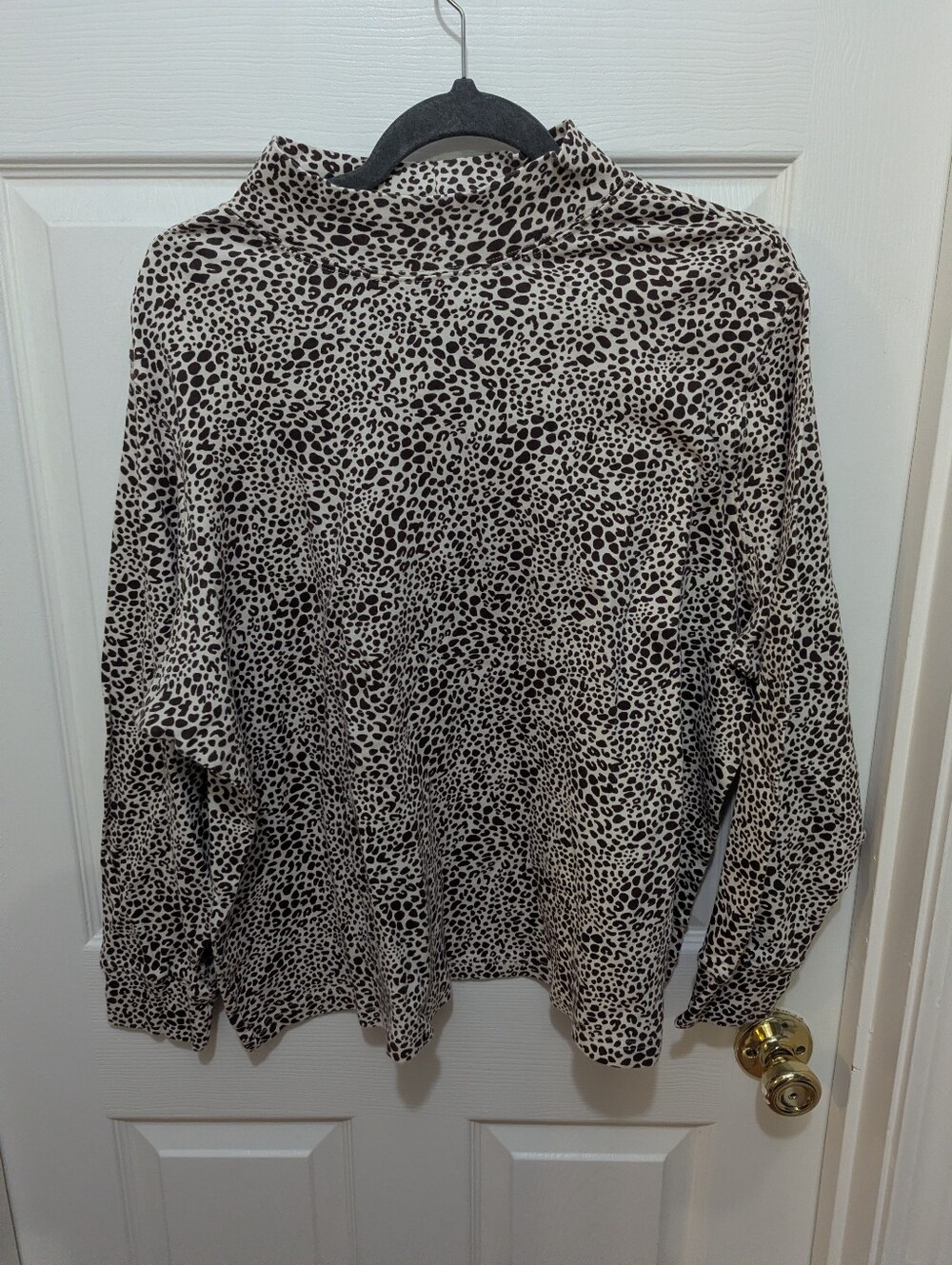 Lands' End Leopard Print Mock Neck Long Sleeve Top - Beige and Black